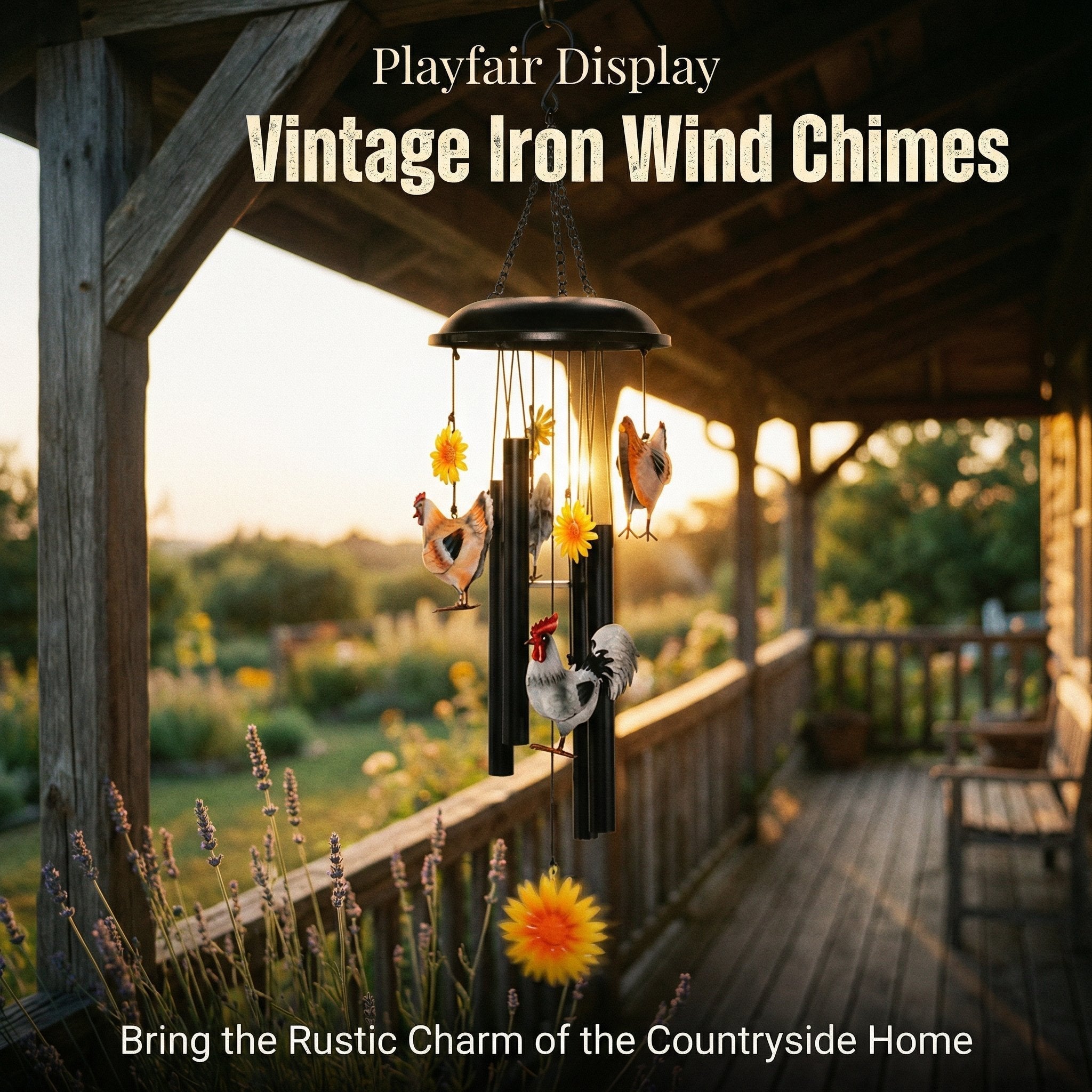 🌻Vintage Metal Chicken Wind Chime with Sunflower🐔