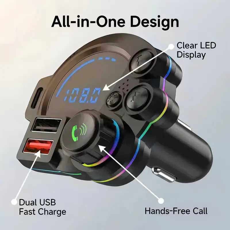 Bluetooth 5.3 Car Adapter Charger, 4-Port Fast Charging