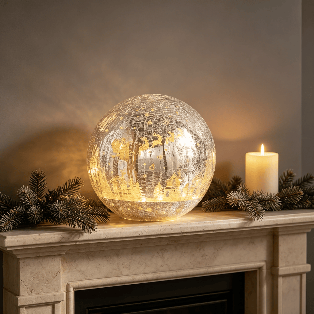✝️Light-up cracked glass ball with Jesus and reindeer design🫎