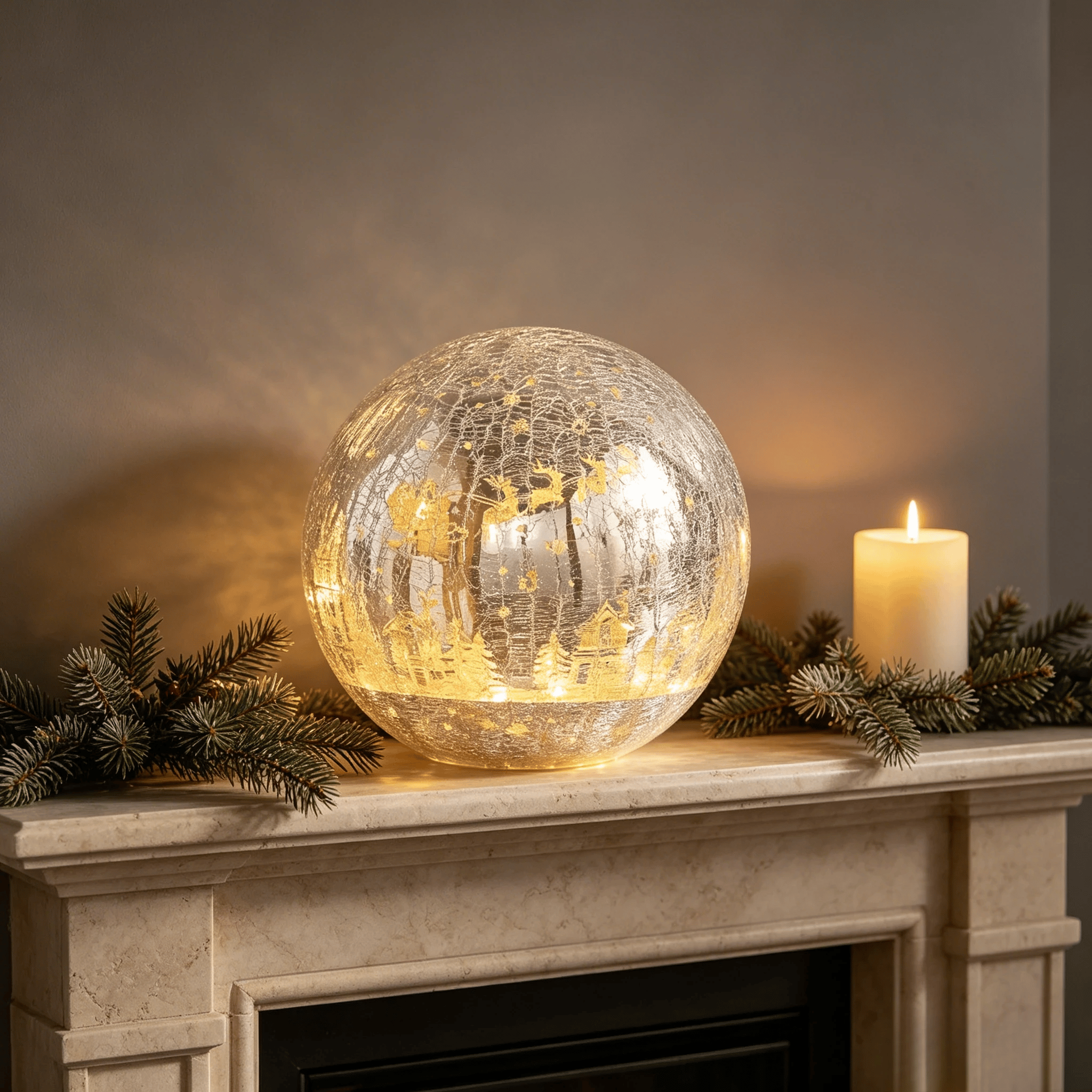 ✝️Light-up cracked glass ball with Jesus and reindeer design🫎