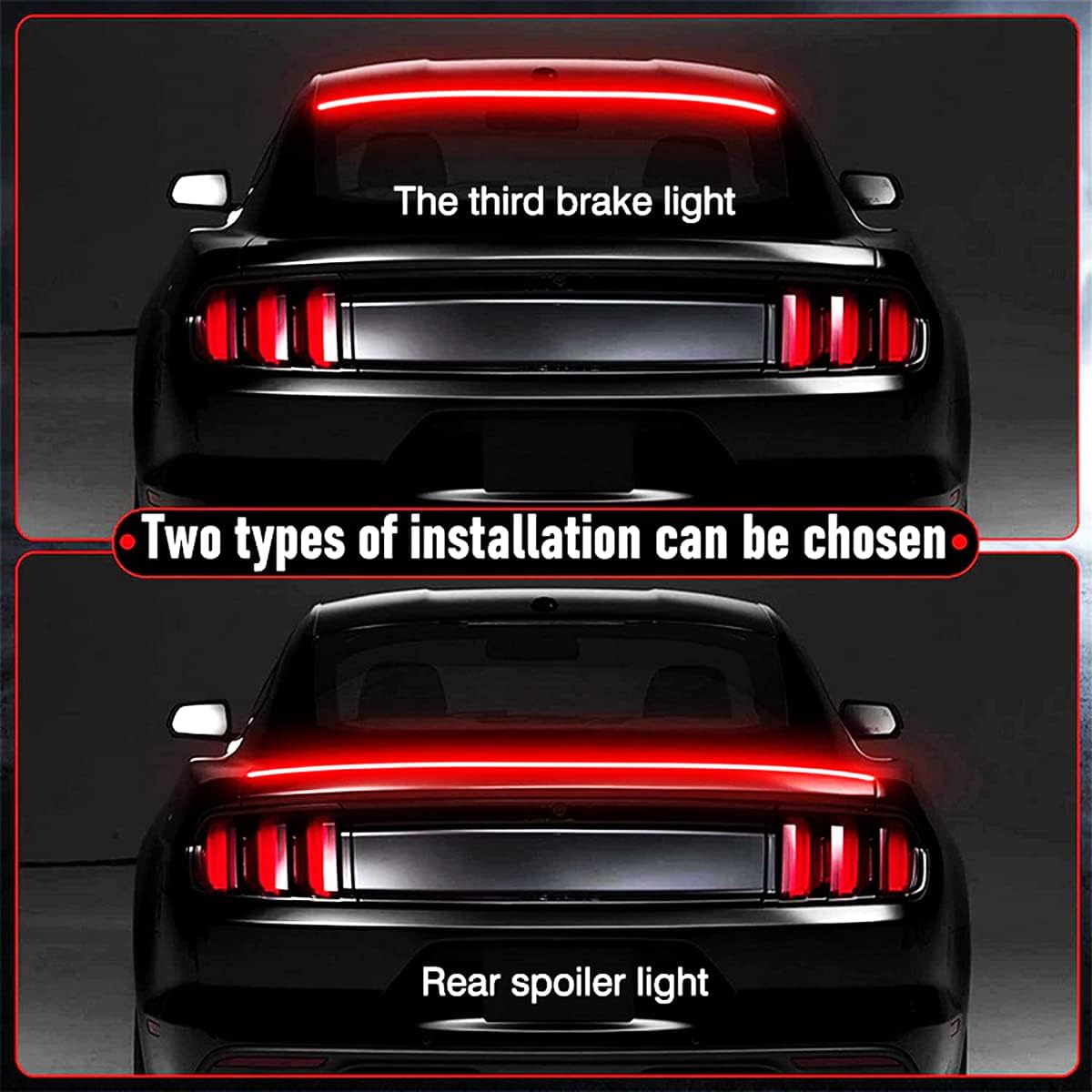 🏎️ 47Inch(1.2M) Carbon Fiber LED Spoiler Light Strip | 5-in-1 Sequential Flashing Third Brake Tail Light for Universal Cars