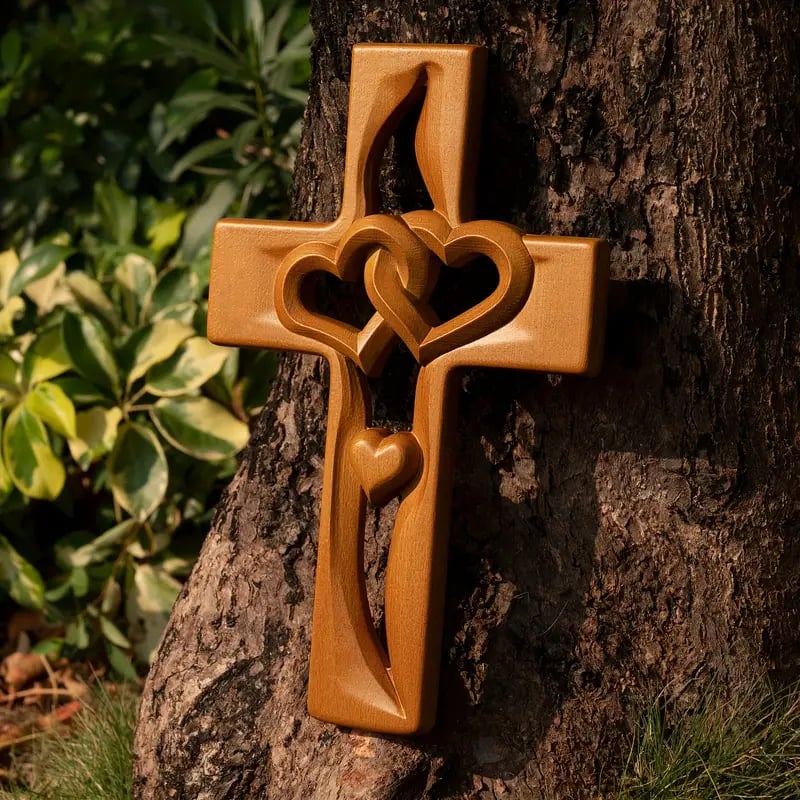 🔥 Last Day 49% OFF – Hand-Carved Intertwined Hearts Wooden Cross ❤️ Perfect Wedding & Anniversary Gift ✝️💞