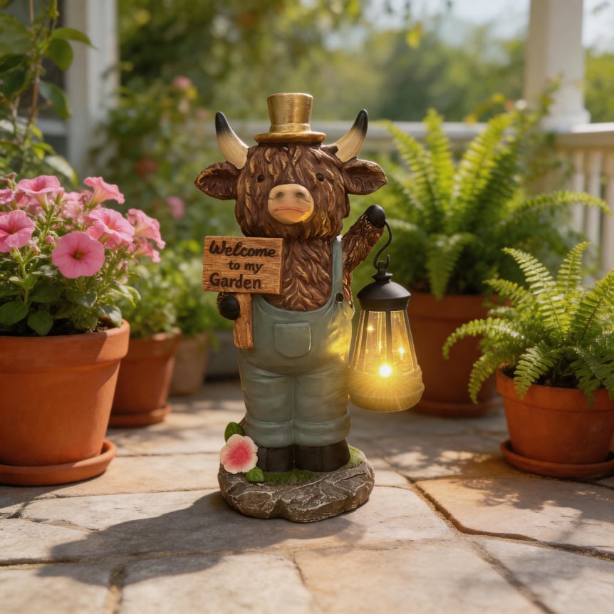Solar-Powered Scottish Highland Bull Garden Welcome Light
