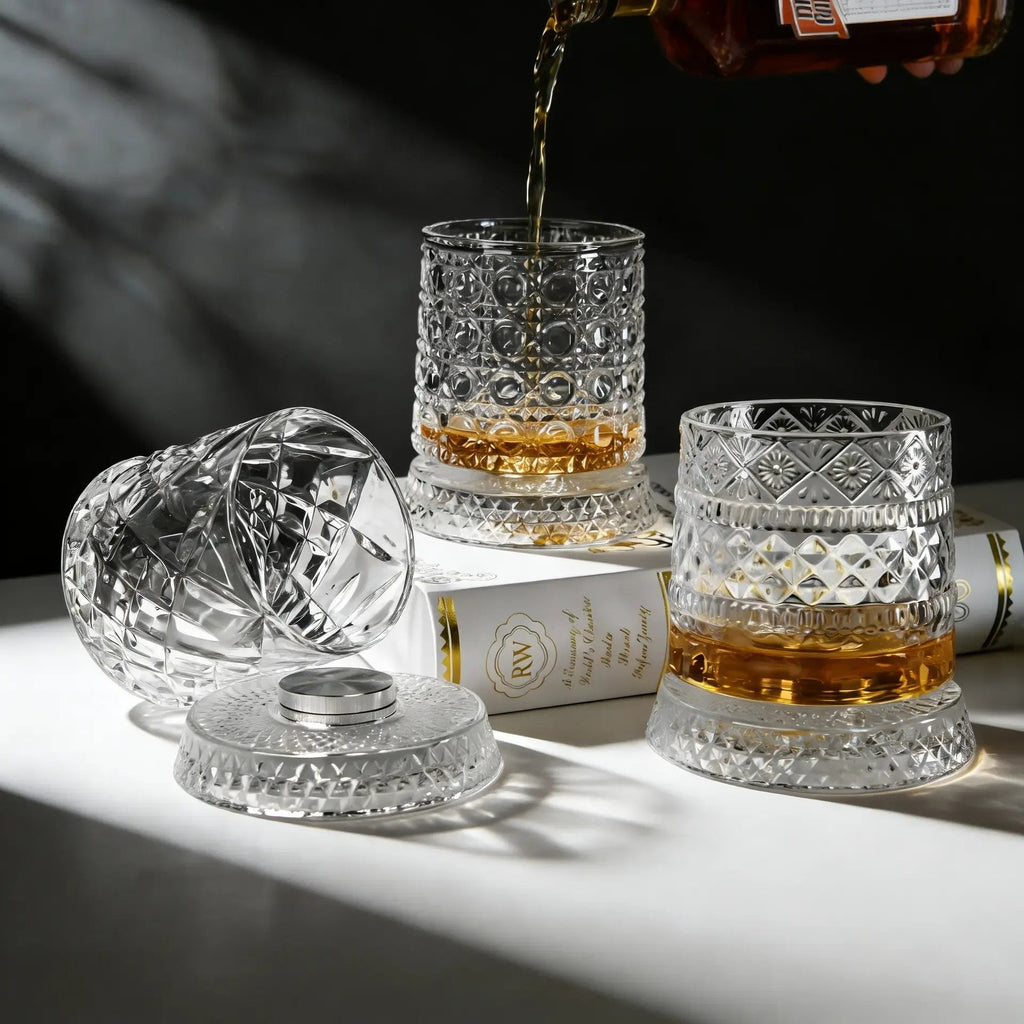 Luxury 360° Spinning Crystal Glass – Star-Cut Stress Relief Whiskey & Wine Glass