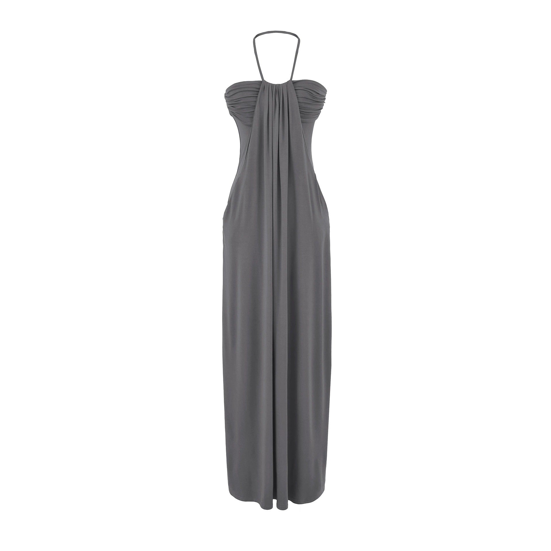 Halter Tie Back Maxi Dress with Pockets