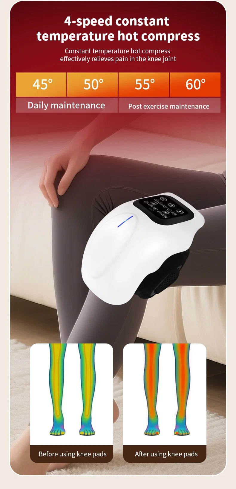 Knee Massager Smart Heat, Red Light Therapy, and Vibration Massage - FSA or HSA eligible
