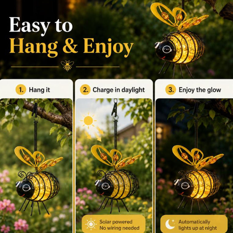 🌙🍃🪴Hanging Solar Bee Light – Warm Amber Glow, Flicker-Free, Perfect for Garden Parties, Camping, or Kids’ Rooms – Spread Joy Day and Night 🌞🌜