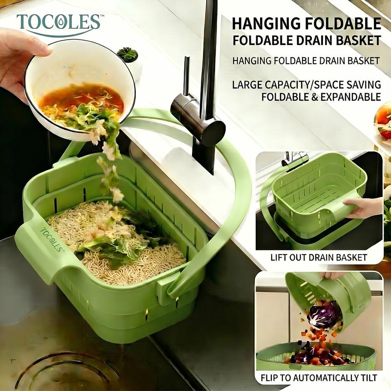 Foldable Hanging Kitchen Sink Drain Basket, Stainless Steel Kitchen Accessories